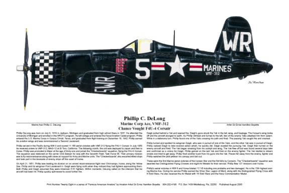 "F4U-5 Marine Corsair, Phillip DeLong" - Ernie Boyette - World War II Art